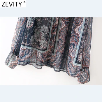 Zevity Moterų Derliaus Stovėti Apykaklės Paisley Gėlių Spausdinti Smock Ponios Palaidinė ilgomis Rankovėmis Krūtinėmis Marškiniai, Elegantiškos Femininas Viršūnes LS7315