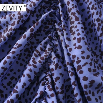 ZEVITY Moterų vintage v kaklo leopard taškų spausdinti plisuotos slim Suknelė ponios klostyti atgal užtrauktuką Vestidos Atsitiktinis rudens Suknelės DS4454