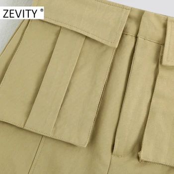 Zevity Naujas Moterų mados kišenės pleistras kietas atsitiktinis linija sijonas faldas mujer ponios užtrauktukas skristi slim vestidos prašmatnus sijonai QUN691