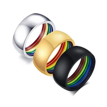 ZORCVENS Naujos Mados Vaivorykštė bižuterijos Juodojo Aukso Sidabro Spalvos Nerūdijančio Plieno LGBT Pride Žiedai, Moterims, Vyrams