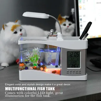 Įkrovimo Daugiafunkcinių Mini Žuvų Bakas Akvariumas su Vandens Bėgimo Muzikos Laikrodžio Funkcija LED Ekranas Šviesos