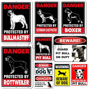 Įspėjimas Saugomų Pit Bull Pitbull Šuo Saugokitės Derliaus Metalo Skardos Pasirašyti Guard Apnašas Retro Skurdus Namų Puošybai Cuadros Alavo Dekoras