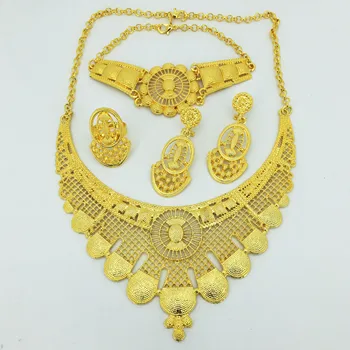 Įvairus pasirinkimas stilingų vestuvių Dubajus Afrikos Papuošalų kolekcija aukso karoliai, auskarai romantiška moteris nuotakos papuošalai