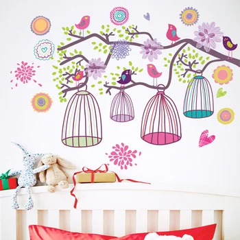 Šakelė paukščių narvo Siena Lipdukas vaikams kūdikių kambariai, svetainė, miegamasis fone, dekoracijos tapetai darželio Nuimamas lipdukai