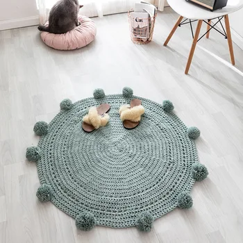 Šiaurės rankų darbo stilius kamuolys kilimų, vilnos audiniai turas grindų kilimėlis, miegamojo lovos bay lange pagalvėlė
