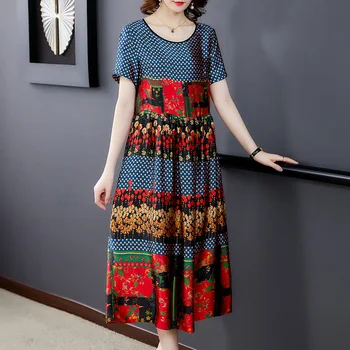 Šilko suknelė moteriška vasaros naują polka dot spausdinti trumpas rankovėmis suknelė didelio dydžio, didelio dydžio M-4XL aukštos kokybės elegantiškas vestidos