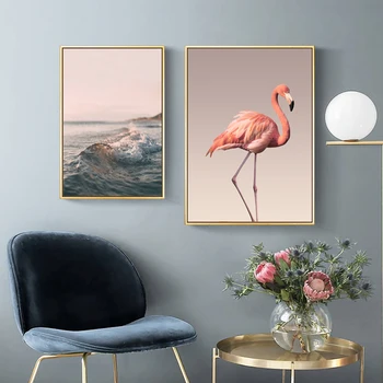 Šiuolaikinės Romantiška Pink Peony Flamingo Meilė Sienos Meno Banga Scena Nuotraukas Drobė Paveikslų Šiaurės Plakatus Spausdina Miegamasis Namų Dekoro