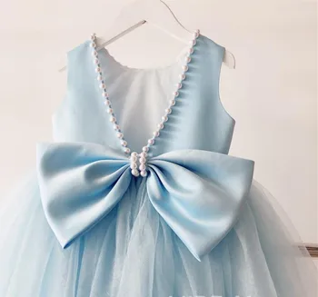 Šviesiai Mėlynos spalvos Nėrinių Baby Girl Krikšto Suknelė Inscenizacija Princesė Vaikams 1 st Gimtadienio, Vestuvių, Krikštynų Suknelė Kūdikių Šalies Frocks