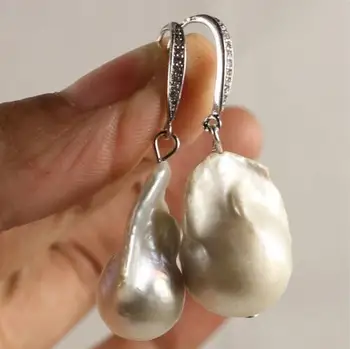 žavinga Didžiulis 20-23 mm baltos spalvos baroko keshi atgimsta southsea perlas sidabro auskarai>>>sidabro auskarai moterims, Nemokamas pristatymas