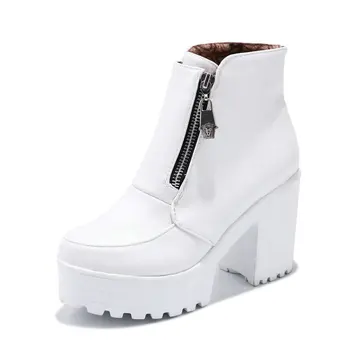 žiemos baltos spalvos platformos pleištai stambusis aukštakulnius moteris bateliai su užtrauktuku priekyje moterų batai plius dydis dropshipping 2019