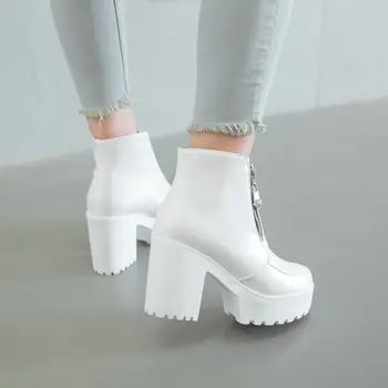 žiemos baltos spalvos platformos pleištai stambusis aukštakulnius moteris bateliai su užtrauktuku priekyje moterų batai plius dydis dropshipping 2019
