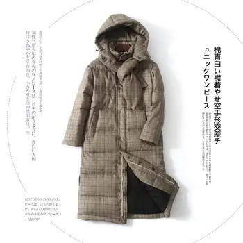 Žiemos žemyn šalikas stiliaus ilgai pledas storesnis ančių pūkų paltai moterų gobtuvu dsingle krūtinėmis su užtrauktuku purus šiltas žemyn kailio wq216