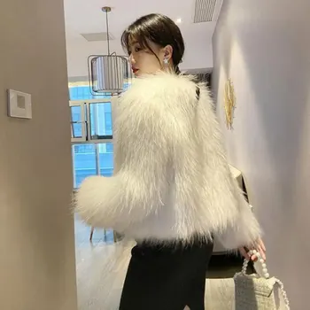 Žiemą Storas Šiltas Kailiniai Paltai Moterims Striukė Femme Veste Dirbtiniais Lapės Kailinius Balta Ilgomis Rankovėmis Megztinis Furry Paltas Mados 2020 M.