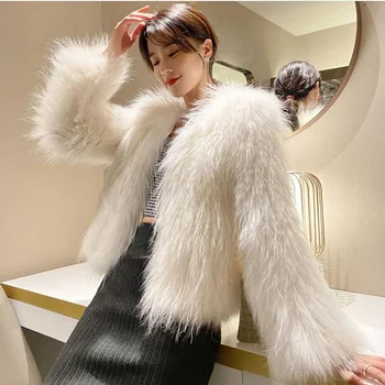 Žiemą Storas Šiltas Kailiniai Paltai Moterims Striukė Femme Veste Dirbtiniais Lapės Kailinius Balta Ilgomis Rankovėmis Megztinis Furry Paltas Mados 2020 M.